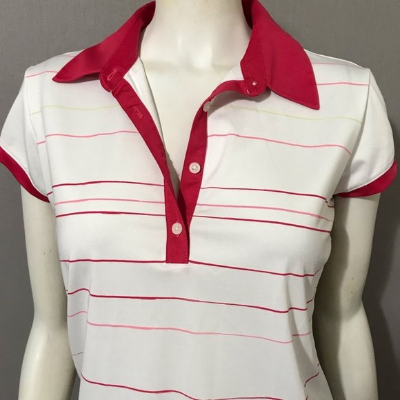 Adidas Climalite Womens Golf Pink & White Stripe Top Sz-Medium - Picture 3 of 11